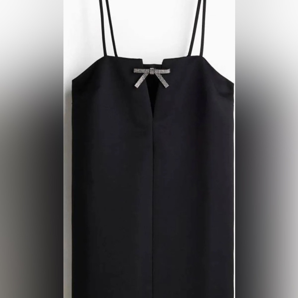 H&M Black Mini Dress with Crystals Bow Detail